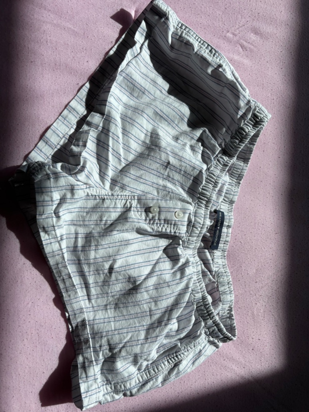Brandy Melville White and Blue Striped Linen Shorts